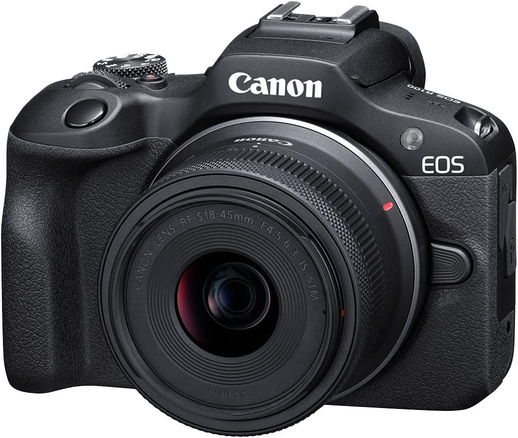 Canon EOS R100 Mirrorless Camera with RF-S18-45mm F4.5-6.3 is STM & RF-S55-210mm F5-7.1 is STM Lenses, APS‑C Sensor, 24.1 MP, 4K Video, Lightweight Vlogging Camera for Entry-Level Creators, Black