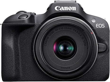 Canon EOS R100 Mirrorless Camera with RF-S18-45mm F4.5-6.3 is STM & RF-S55-210mm F5-7.1 is STM Lenses, APS‑C Sensor, 24.1 MP, 4K Video, Lightweight Vlogging Camera for Entry-Level Creators, Black